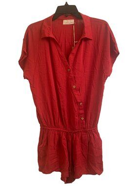 Mustard Seed Red Button-Up Romper Small 100% Rayon Casual Womens Summer Outfit